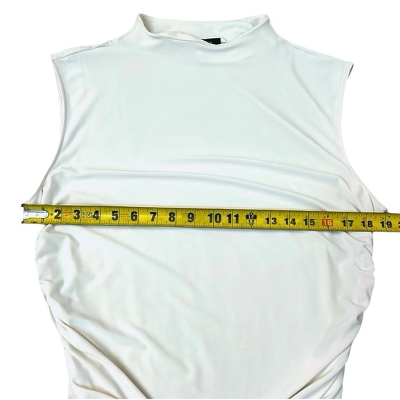 HALOGEN Ruched Sides Sleeveless Mock Neck Stretch Top in Ivory - Picture 4 of 8